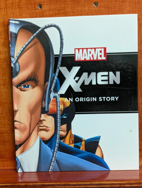 Cover of the book 'Marvel X-Men: An Origin Story' featuring artwork of Professor X and Wolverine on a wooden background.
