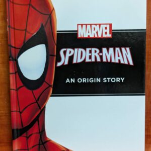 Cover of the book "Spider-Man: An Origin Story" featuring Spider-Man's mask, Marvel logo, and title on a white background.